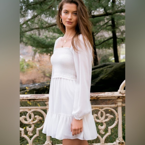 1. State Blue Smock Bodice Ruffle Hem Long Sleeve Minidress Dress, L - Picture 7 of 7